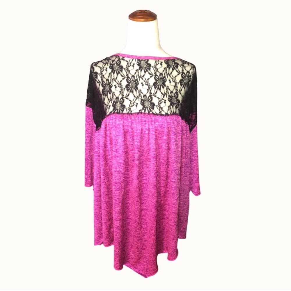 Plus Size‎ Lace Yoke Blouse 5X | Statement Pink Black Top